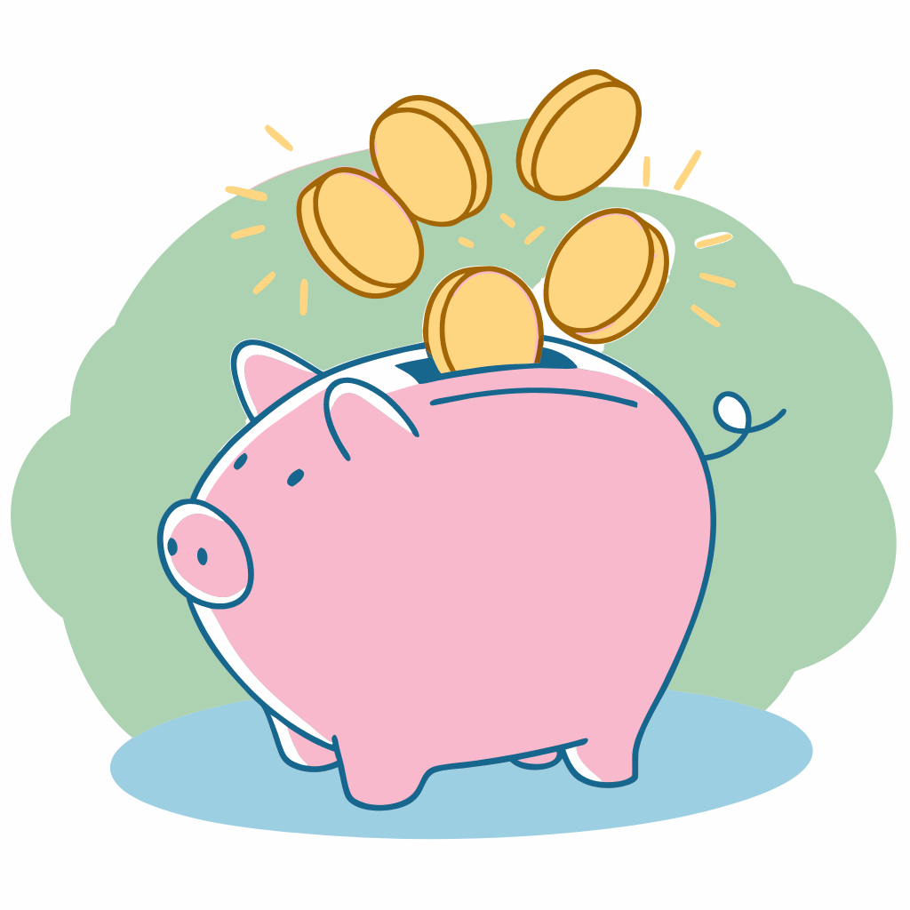 A pink piggy bank with yellow coins (1)